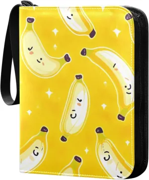 Cute Bananas Card Binder 4 Pockets, 400 Pockets Trading Card Binder Removable Card Albums Card Holder for Games, Sports, Football, Baseball Cards