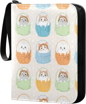 Cute Cats Card Binder 4 Pockets, 400 Pockets Trading Card Binder Removable Card Albums Card Holder for Games, Sports, Football, Baseball Cards