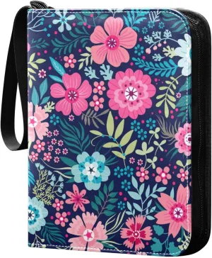 Cute Colorful Flowers Card Binder for Trading Cards, 4 Pocket with 50 Sleeves up to 400 Cards, Double Sided Pockets Card Holder Carry Case for Baseball Card, Football Card, Gaming Cards