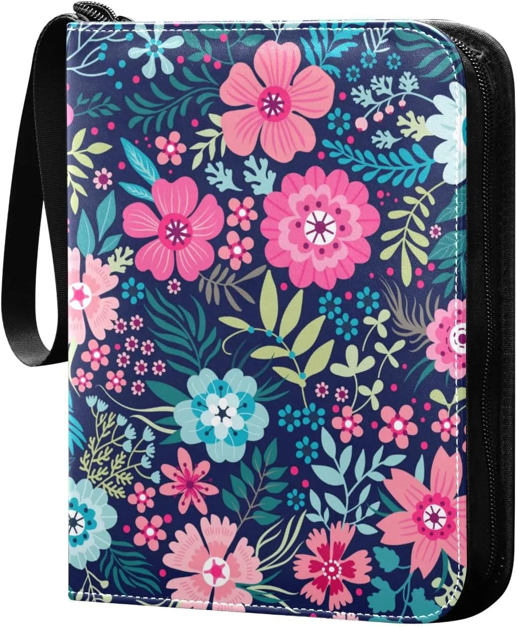 Cute Colorful Flowers Card Binder for Trading Cards, 4 Pocket with 50 Sleeves up to 400 Cards, Double Sided Pockets Card Holder Carry Case for Baseball Card, Football Card, Gaming Cards