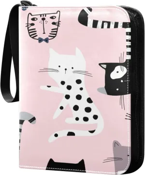 Cute Colorful Kittens Card Binder 400 Pockets 3 Ring Trading Card Album with PU Leather Cover and Zipper