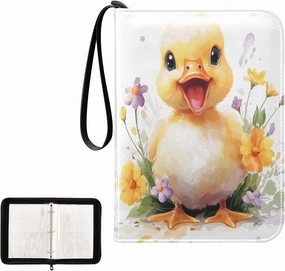 Cute Duck Painting Card Binder 4 Pocket, Trading Card Holder Fits 400 Game Cards with 50 Removable Sleeves, MTG Card Case Standard Size
