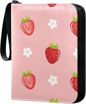 Cute Fresh Strawberry Card Binder for Trading Cards, 4 Pocket with 50 Sleeves up to 400 Cards, Double Sided Pockets Card Holder Carry Case for Baseball Card, Football Card, Gaming Cards