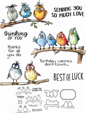 Cute Funny Fatty Birds Sparrow Clear Stamp and Metal Cutting Dies Set for Card Making DIY Scrapbooking Supplies Silicone Stamp Knife Mold with Plastic Bag for Albums Crafts Decor