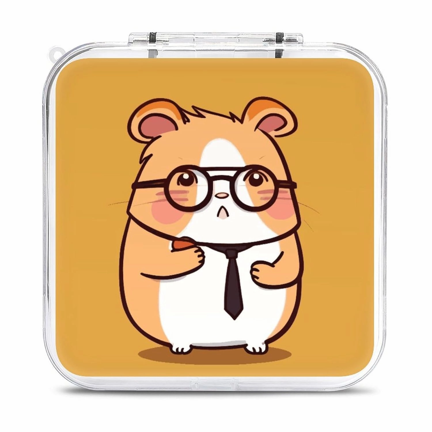 Cute Hamster Wearing Glasses Switch Game Case Switch Game Holder Cartridge Case Storage 12 Games & 2 Micro Sd Card Slots, Travel Carry Cases, Portable Games Card Storage, Hard Shell, Buckle Closure