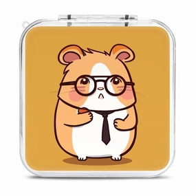 Cute Hamster Wearing Glasses Switch Game Case Switch Game Holder Cartridge Case Storage 12 Games & 2 Micro Sd Card Slots, Travel Carry Cases, Portable Games Card Storage, Hard Shell, Buckle Closure