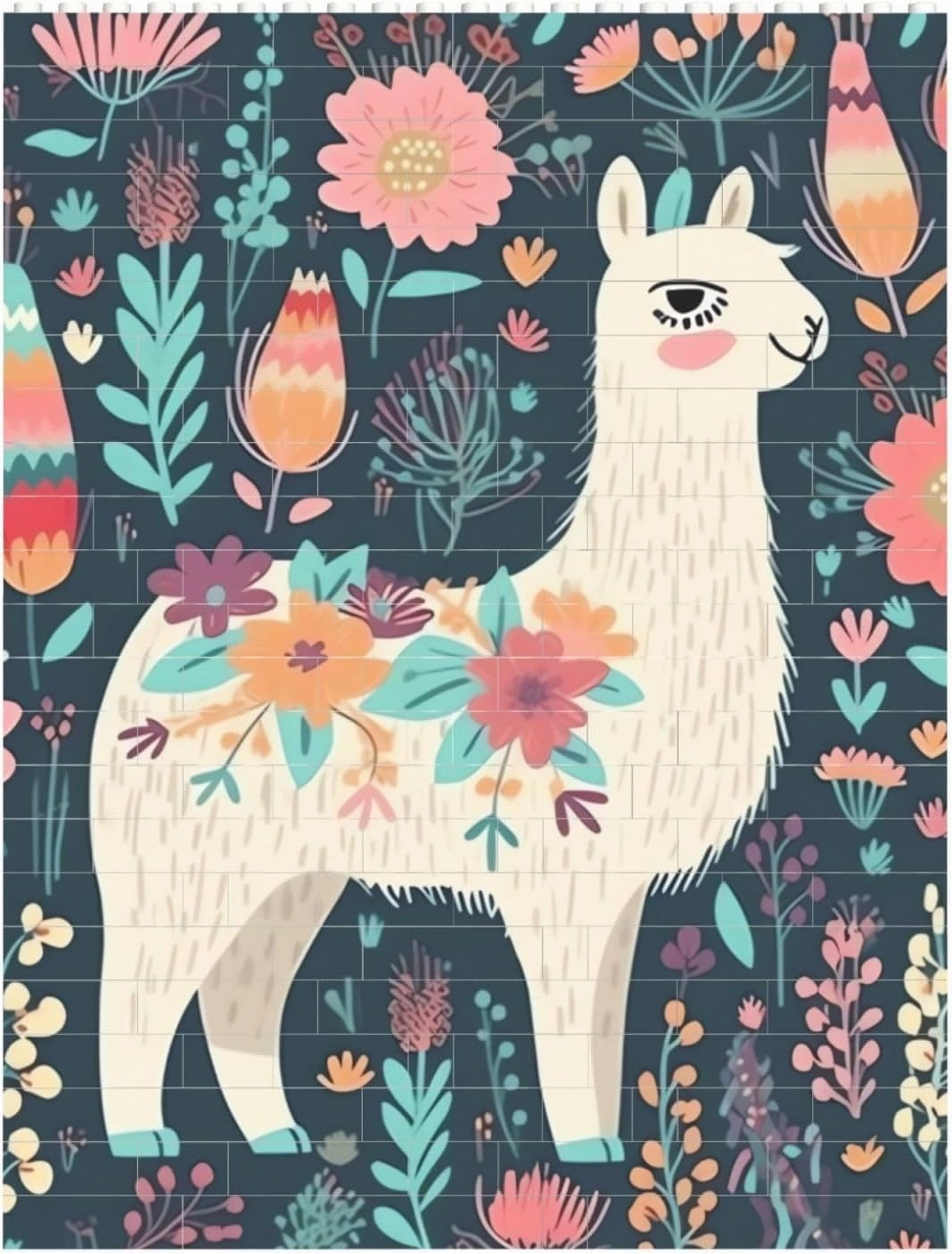 Cute Llama Floral Building Block Puzzle Personalized Building Bricks for Adults Block Puzzle Building DIY Brick Block Puzzles Valentine's Day Gifts for Home Decor Brick Puzzle