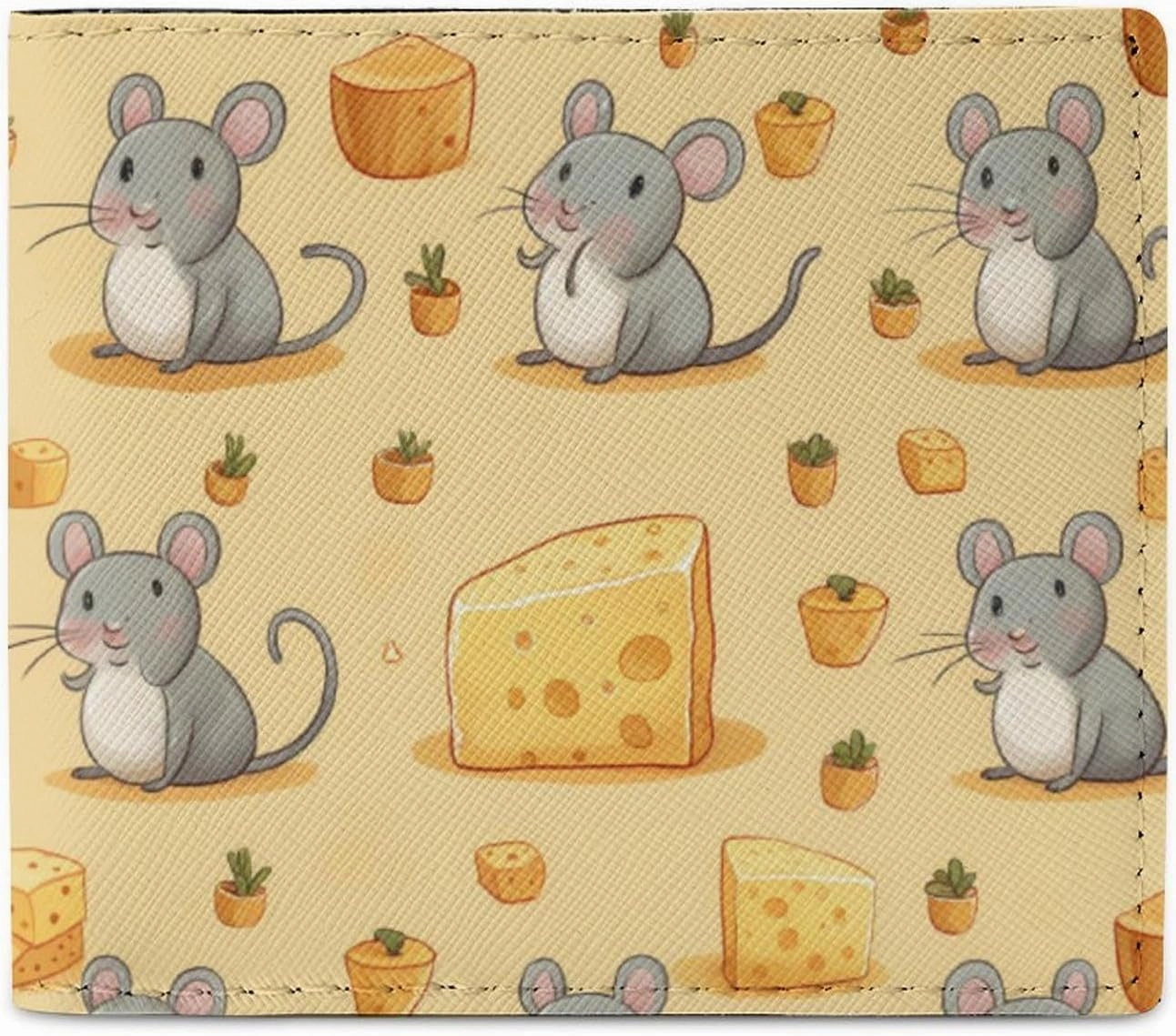 Cute Mice And Cheese Novelty Bifold Wallet Funny Purse Front Pocket Holder Money Clip with ID Credit Card Slots for Men Women