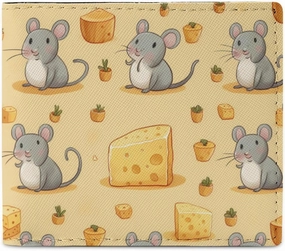 Cute Mice And Cheese Novelty Bifold Wallet Funny Purse Front Pocket Holder Money Clip with ID Credit Card Slots for Men Women