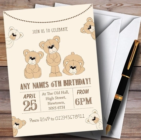 Cute Teddy Bears Childrens Birthday Party Invitations