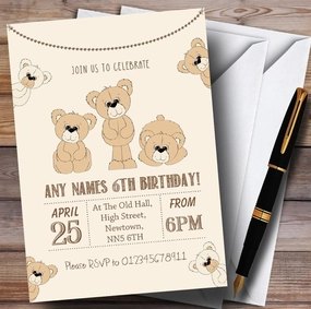 Cute Teddy Bears Childrens Birthday Party Invitations
