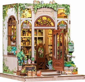 CUTEBEE Book Nook Kit - DIY Miniature House Dollhouse Kit for Adults and Teens, Booknook Tiny House Bookshelf 3D Wooden Puzzle, Gifts for Family (Green Life Bookshop)