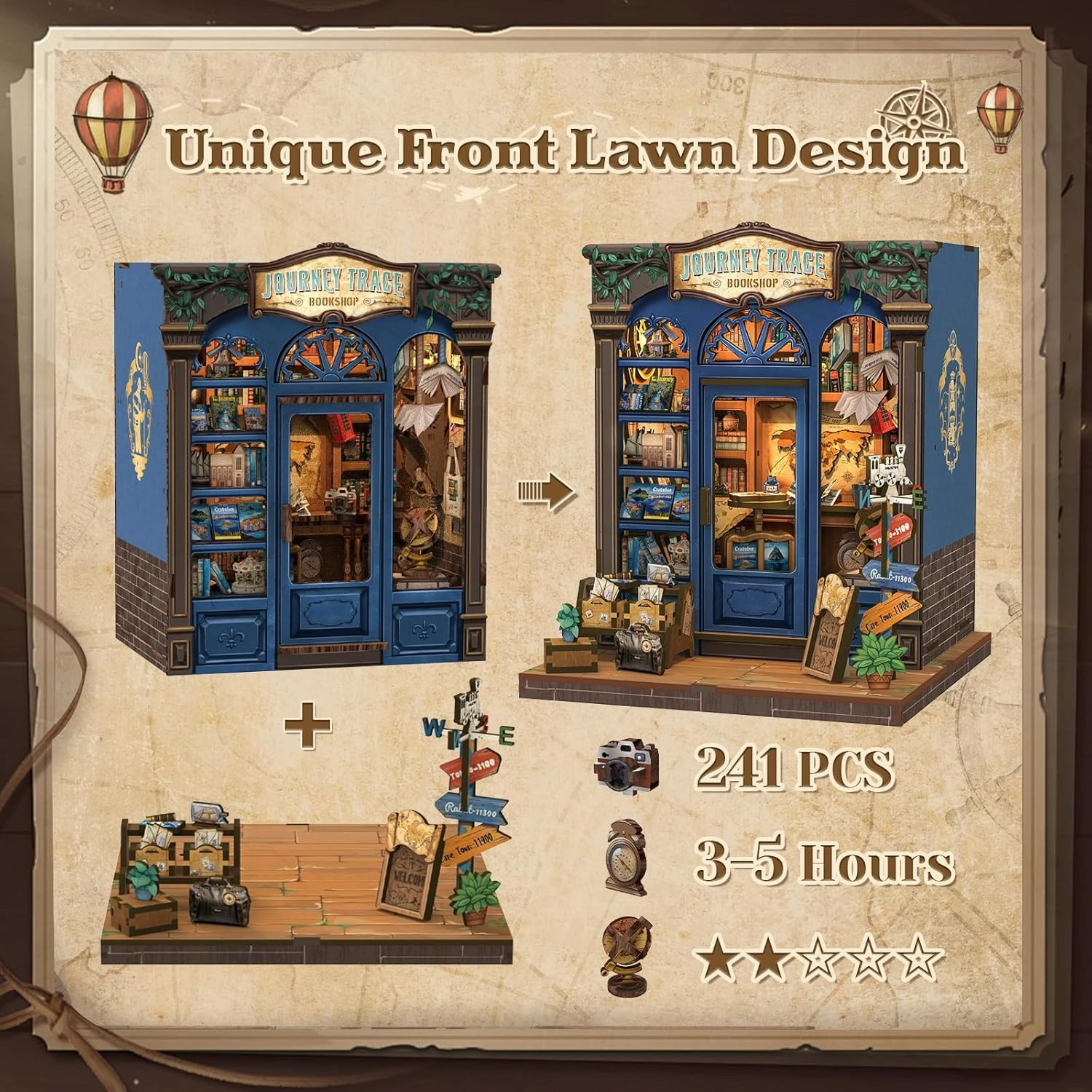 CUTEBEE Book Nook Kit - DIY Miniature House Dollhouse Kit for Adults and Teens, Booknook Tiny House Bookshelf Decor 3D Wooden Puzzle, Gifts for Family, Friends (Journey Trace Bookshop)