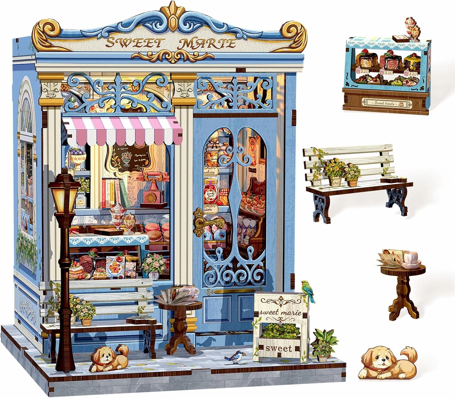 Cutefun Book Nook Kit - DIY Miniature House Kit for Adults and Teens, 3D Wooden Puzzle Mini House Building Kit with LED, Dollhouse Kit Bookshelf Insert Decor Creative Gifts (Sweet Marie)