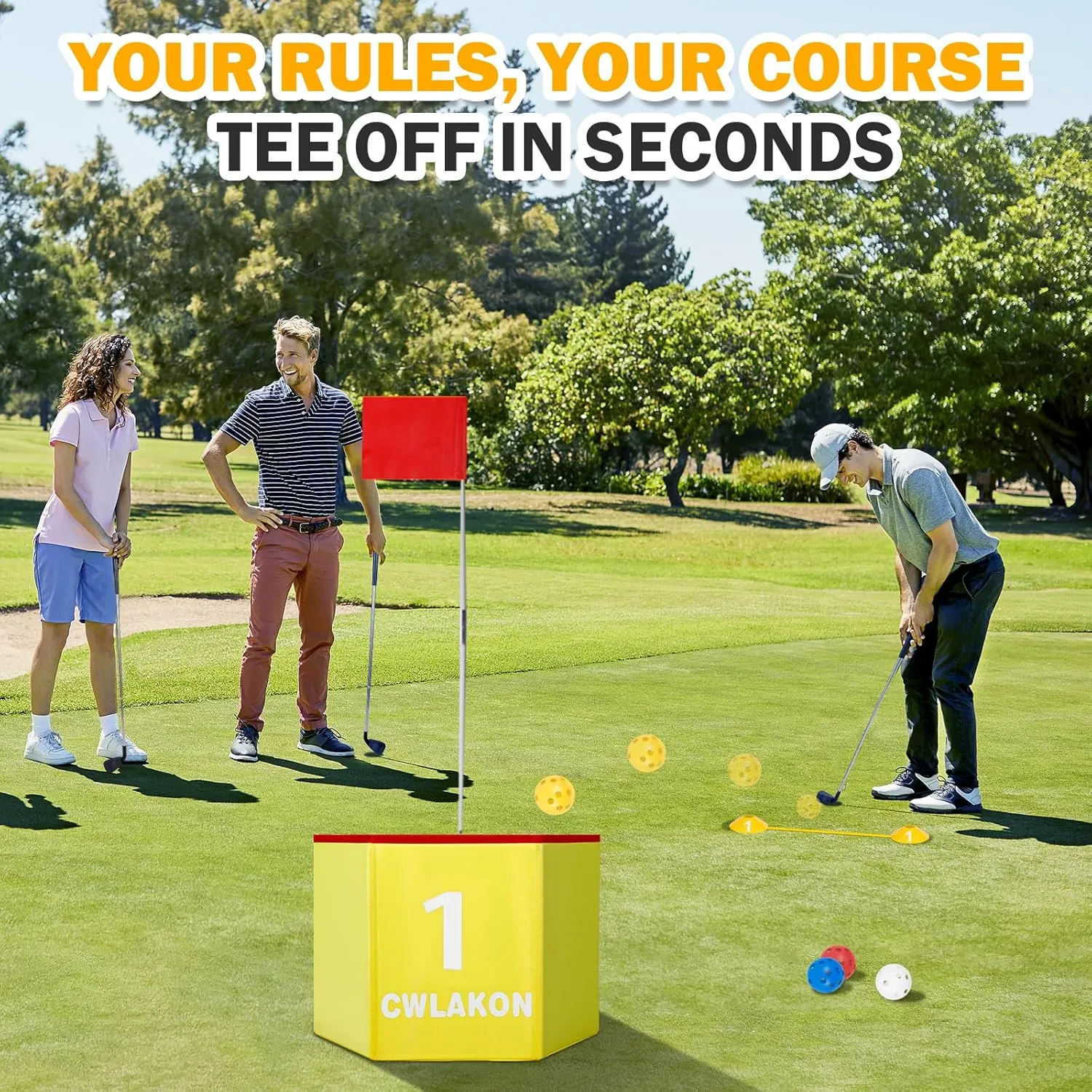 CWLAKON Yard Golf Game with 2 Clubs for Adults, Kids, Family, Outdoor Backyard Golf Games, Portable 9 Holes with Balls, Camping, Park, Lawn, Beach, Picnic, Field Day Family Reunion Party Fun