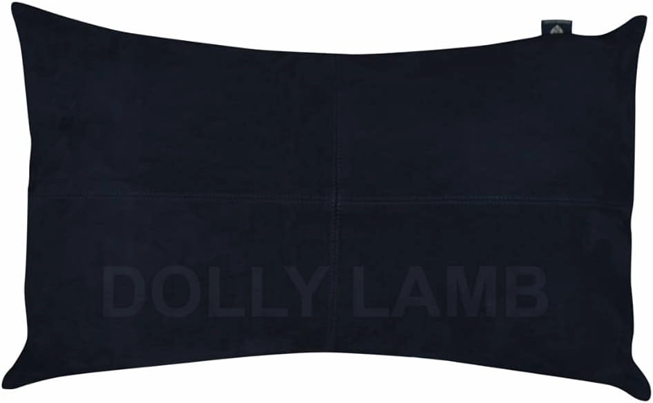 D DOLLY LAMB Lambskin Sued Leather Pillow Cover - Sofa Cushion Case - Decorative Throw Rectangular Covers for Living Room & Bedroom, 10x18 Inches - Black Pack of 2