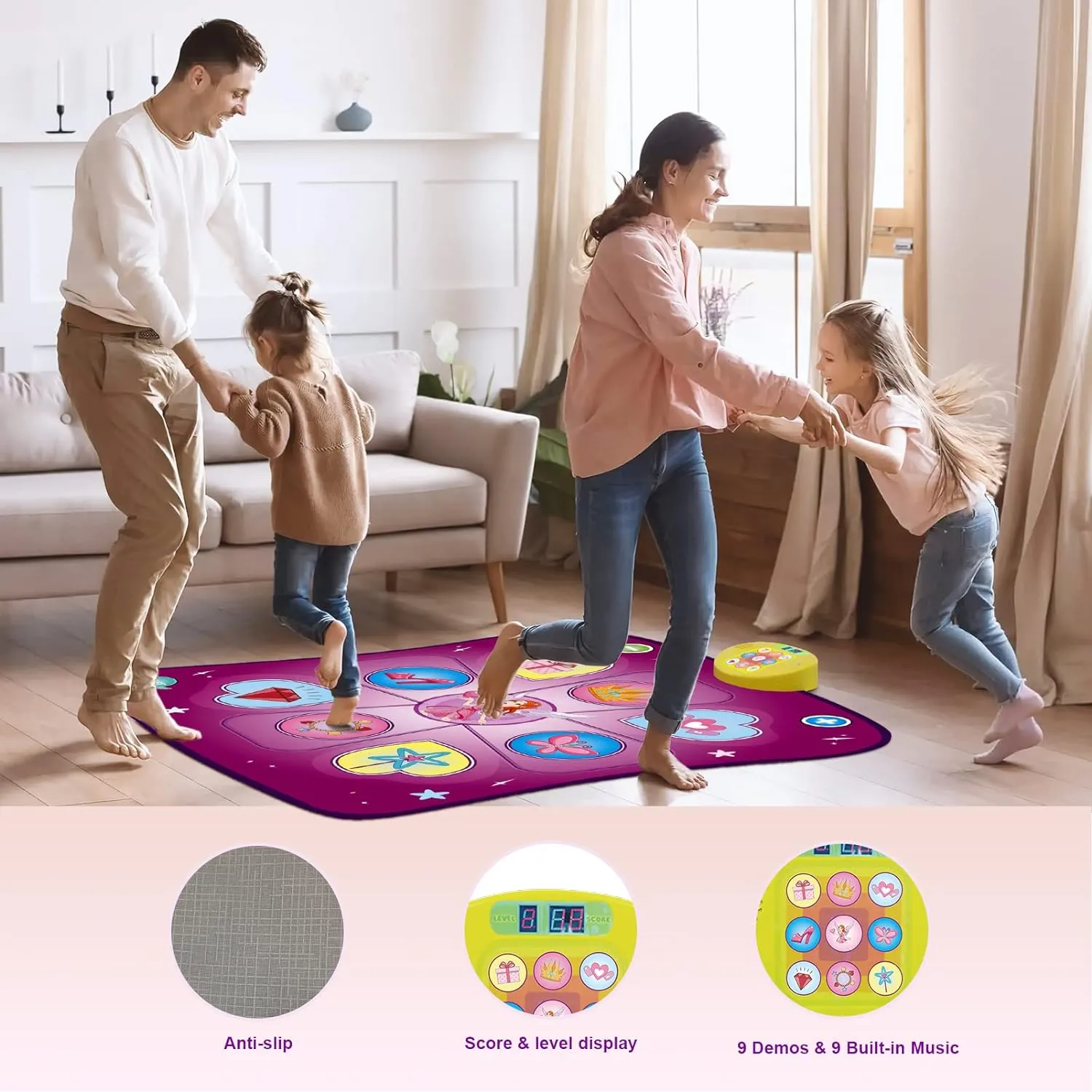 Dance Mat Gift for 3-12 Year Old Girls Boys Electronic Dance Pad Game Toy for Kids Age 4 5 6 7 8 9 10 , Create Songs, Built-in Music, 3 Game Modes, 5 Challenge Levels Christmas Birthday Gift (Purple)