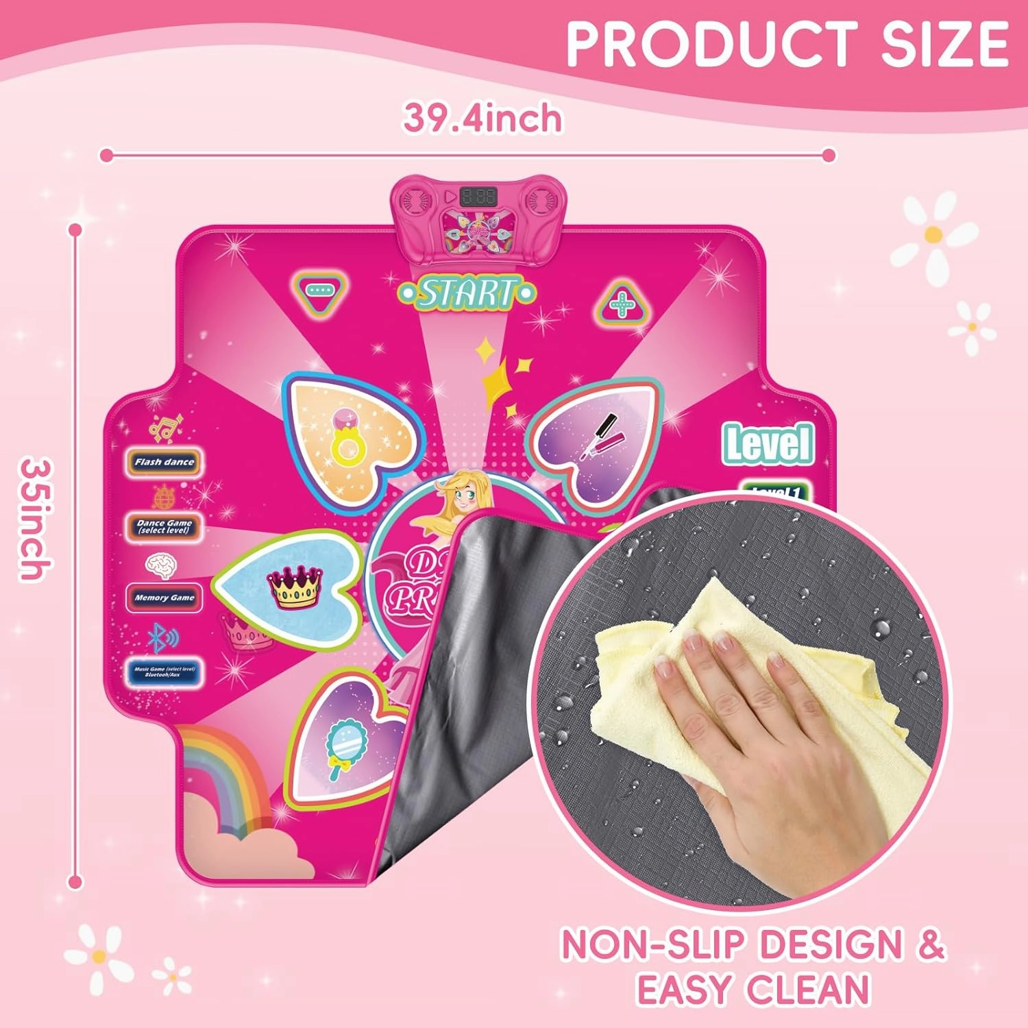 Dance Mat for Kids 4-8 Ages, 6 Light-up Buttons Bluetooth Dance Mat Girls Toys for 8-10, 7 Game Modes Birthday for Teen Girls Dancing Play Mat (pink1)