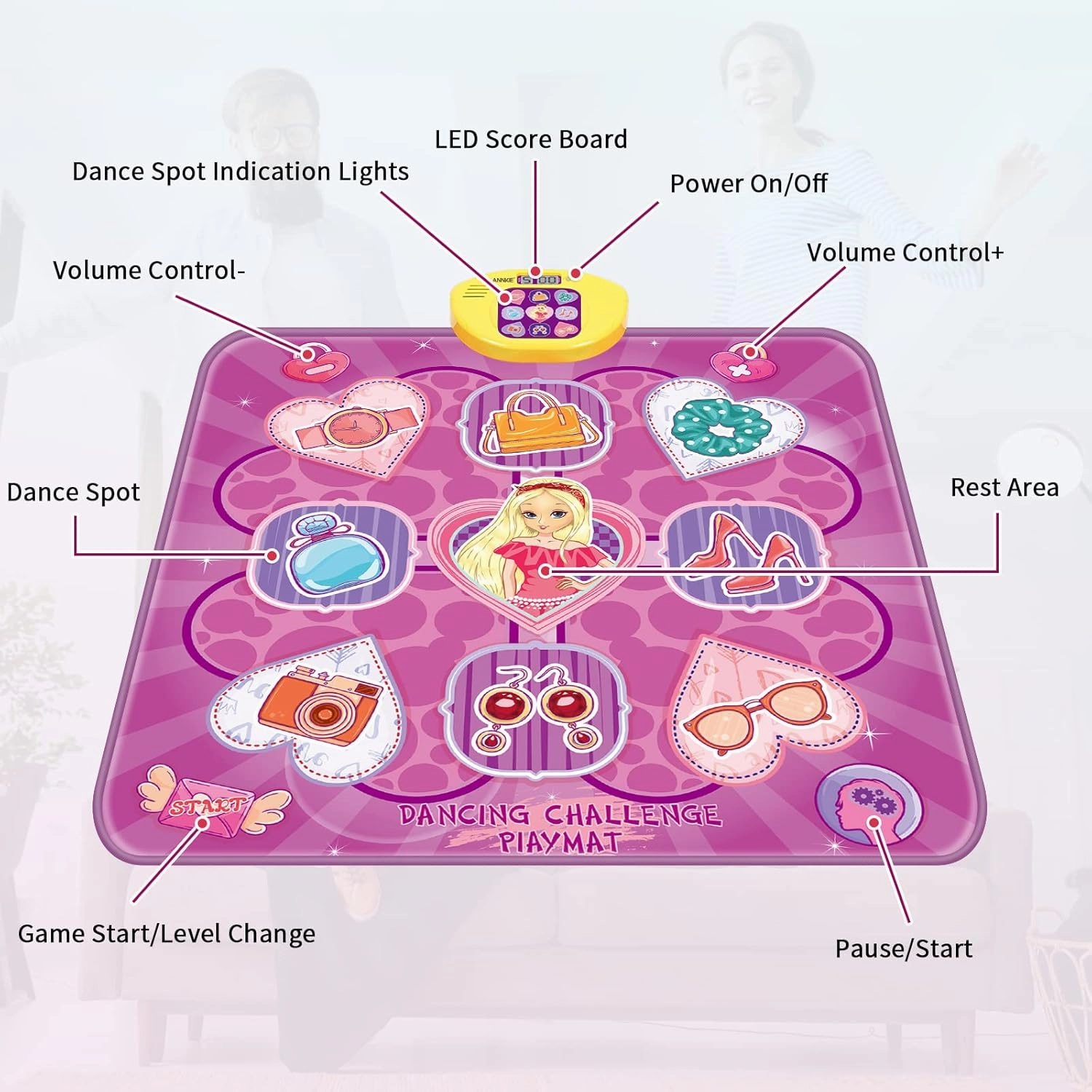Dance Mat,Toys for 3 4 5 6 7  Year Old Girls,Dance Mat for Kids,Electronic Music Dance Pad Toy with LED Lights,5 Game Modes Princess Dancing Mat,Birthday Xmas Gifts for Age 3-8 Year Old Girls