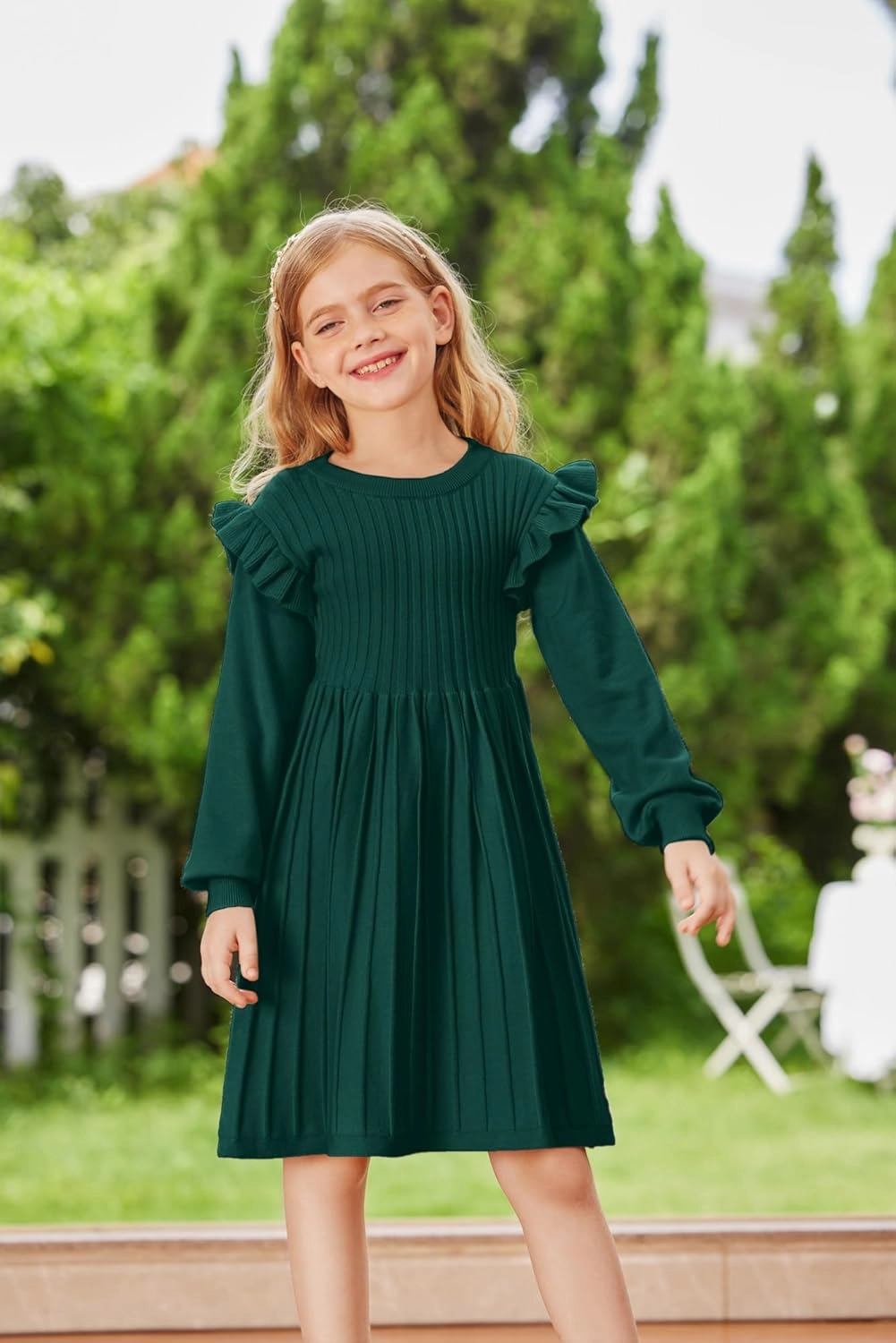 Danna Belle Girls Sweater Dress Lantern Sleeve Ruffled Fall Winter Dresses 5-12Y