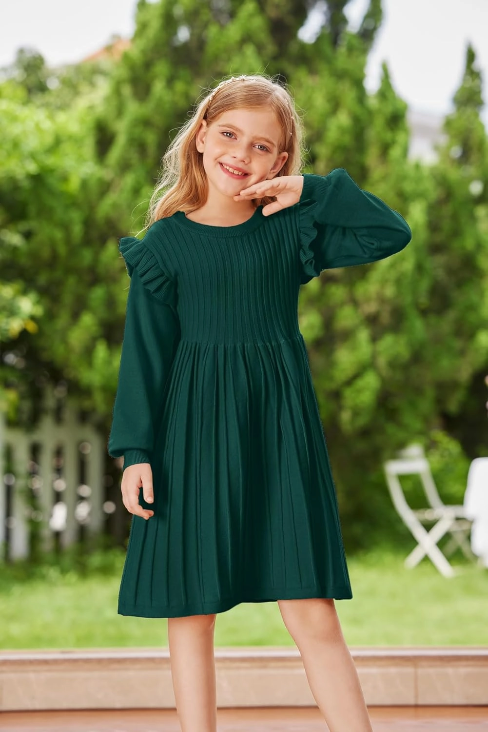 Danna Belle Girls Sweater Dress Lantern Sleeve Ruffled Fall Winter Dresses 5-12Y