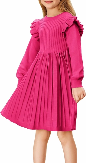 Danna Belle Girls Sweater Dress Lantern Sleeve Ruffled Fall Winter Dresses 5-12Y
