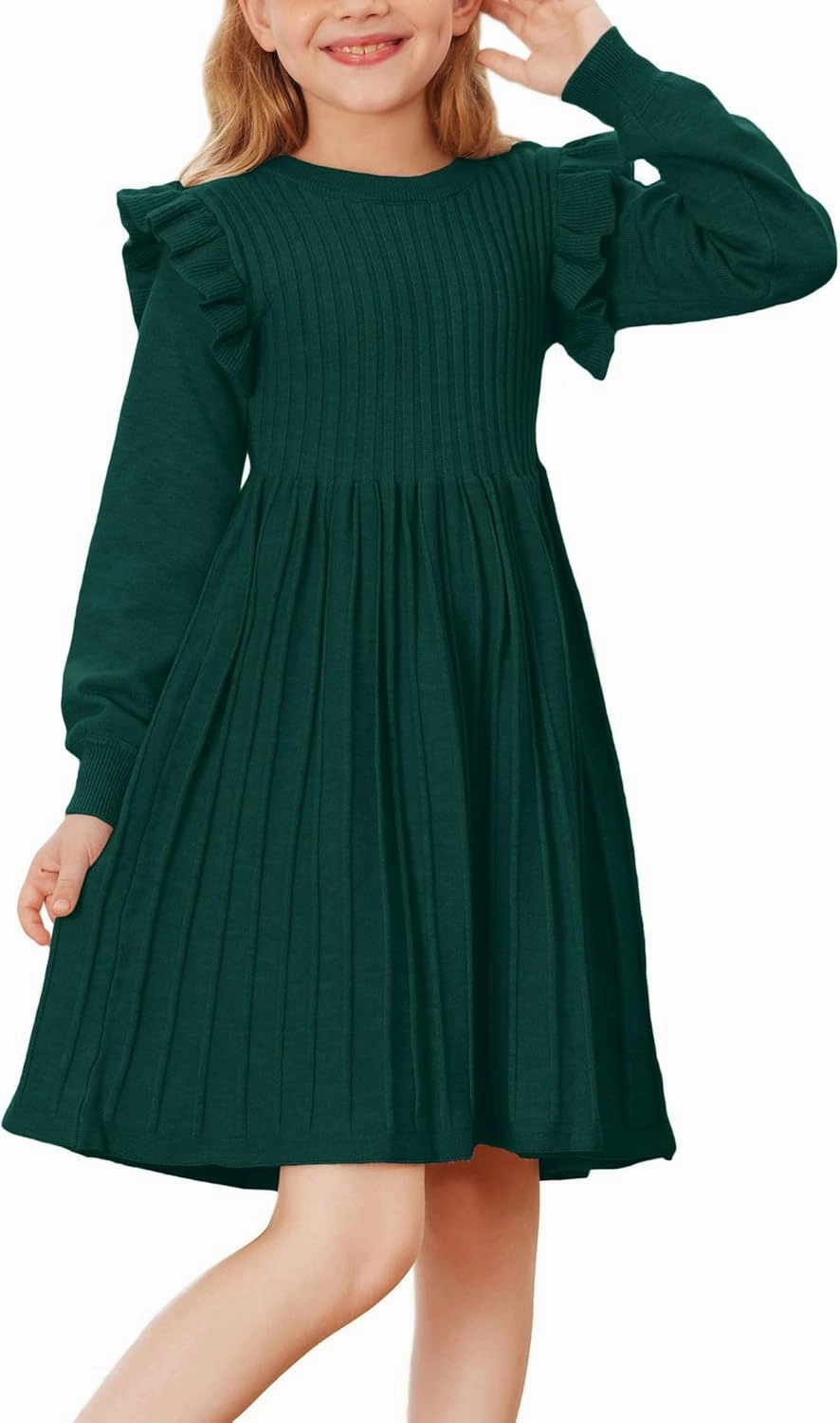 Danna Belle Girls Sweater Dress Lantern Sleeve Ruffled Fall Winter Dresses 5-12Y