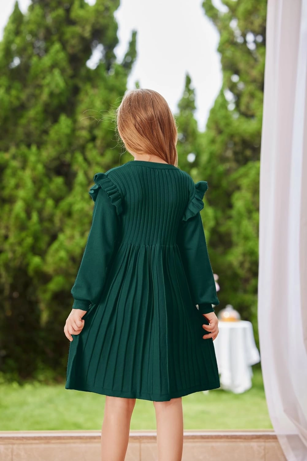 Danna Belle Girls Sweater Dress Lantern Sleeve Ruffled Fall Winter Dresses 5-12Y