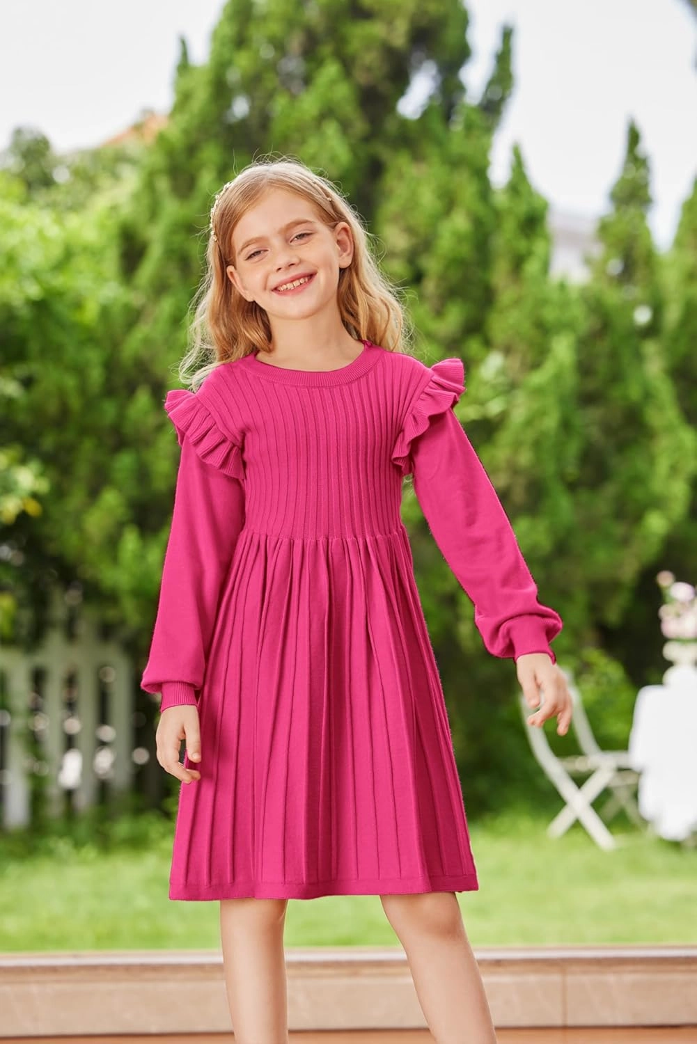 Danna Belle Girls Sweater Dress Lantern Sleeve Ruffled Fall Winter Dresses 5-12Y