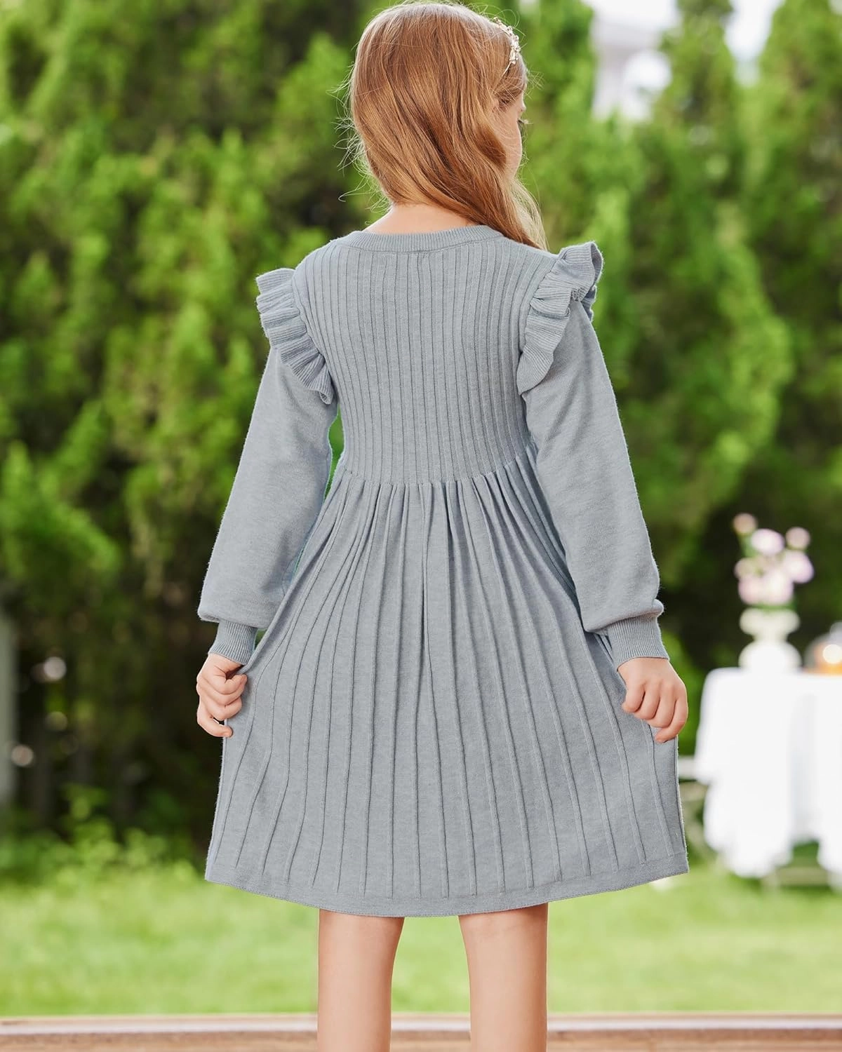 Danna Belle Girls Sweater Dress Lantern Sleeve Ruffled Fall Winter Dresses 5-12Y