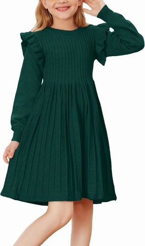 Danna Belle Girls Sweater Dress Lantern Sleeve Ruffled Fall Winter Dresses 5-12Y