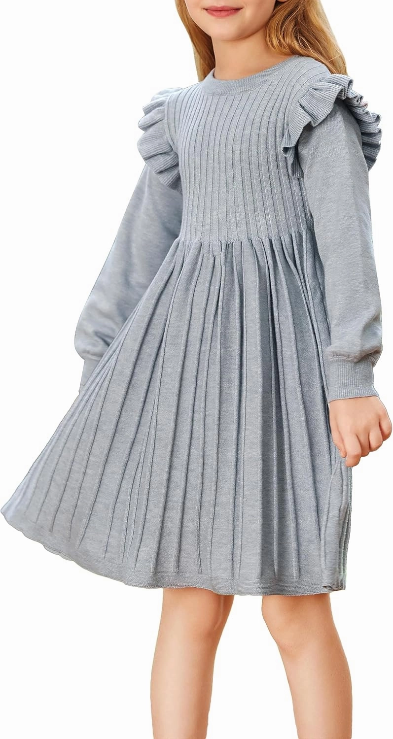 Danna Belle Girls Sweater Dress Lantern Sleeve Ruffled Fall Winter Dresses 5-12Y