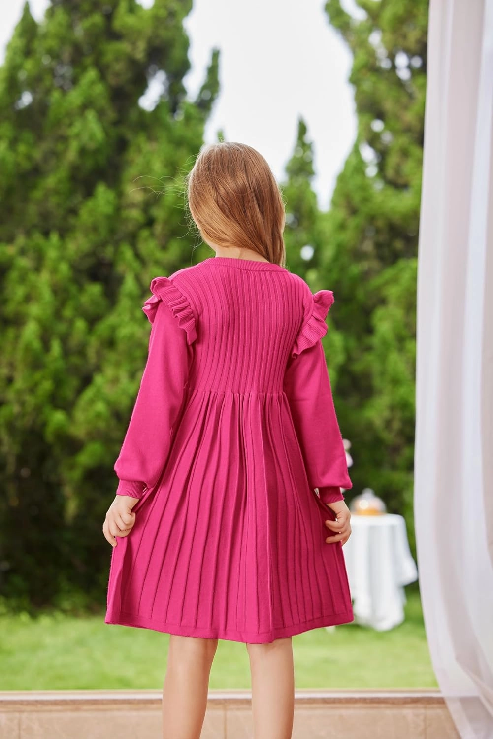 Danna Belle Girls Sweater Dress Lantern Sleeve Ruffled Fall Winter Dresses 5-12Y