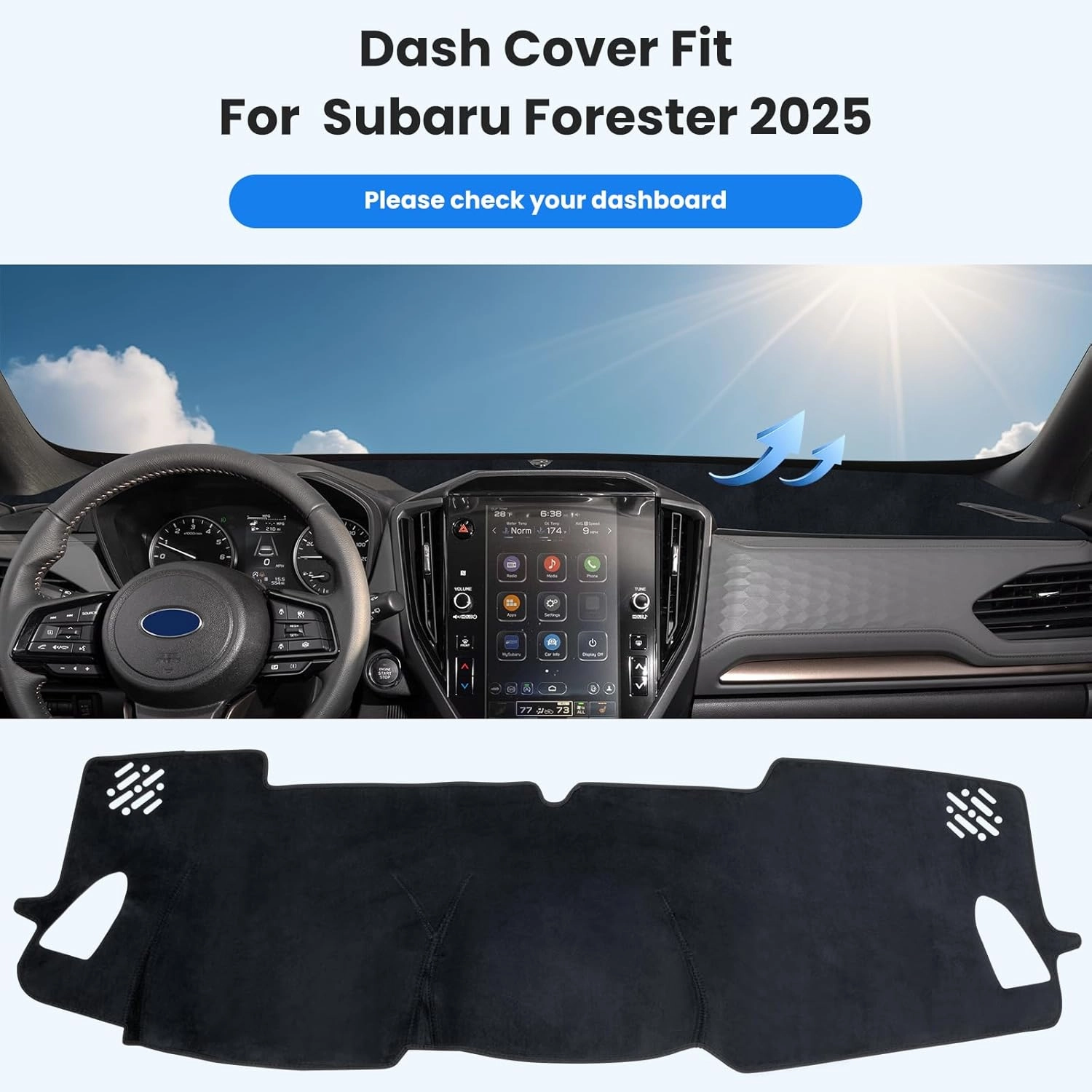 Dash Cover Dashboard Cover Mat Compatible with 2025 Forester - Flannel Dash Mat Sunshade UV Protector