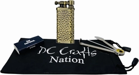 DC Crafts Pipe Bag with IM Corona Old Boy Pipe Lighter - Includes Czech Pipe Tool, & 5 Pack of IM Corona Flints - (Antique Brass Hammer Tone)
