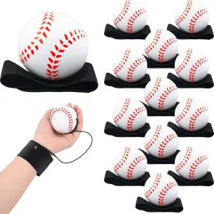 Deekin 12 Pcs 2.36 Inch Baseballs Wrist Return Ball Sports Wristband Toys Rebound Ball on a String Rebound Bouncy Wristband Balls for Wrist Exercise Fun Outdoor Activity for Kids Team