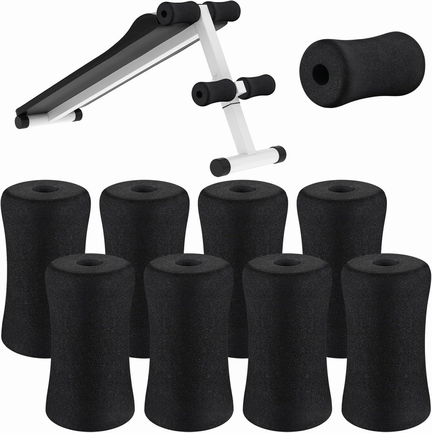Deekin Foam Foot Pads Rollers Soft Buffer Tube Cover Black Machine Tube Leg Gym Replacement Parts for Home Exercise Equipment Leg Extension Weight Bench Inversion Table, 5.1" x 2.75" x 0.87"