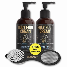 Derm Dude Holy Foot Repair Set | 2x Foot Creams plus 4-in-1 Foot Scrubber Repair Tool | W/All-Natural DeoPlex for Odor Control - MPV