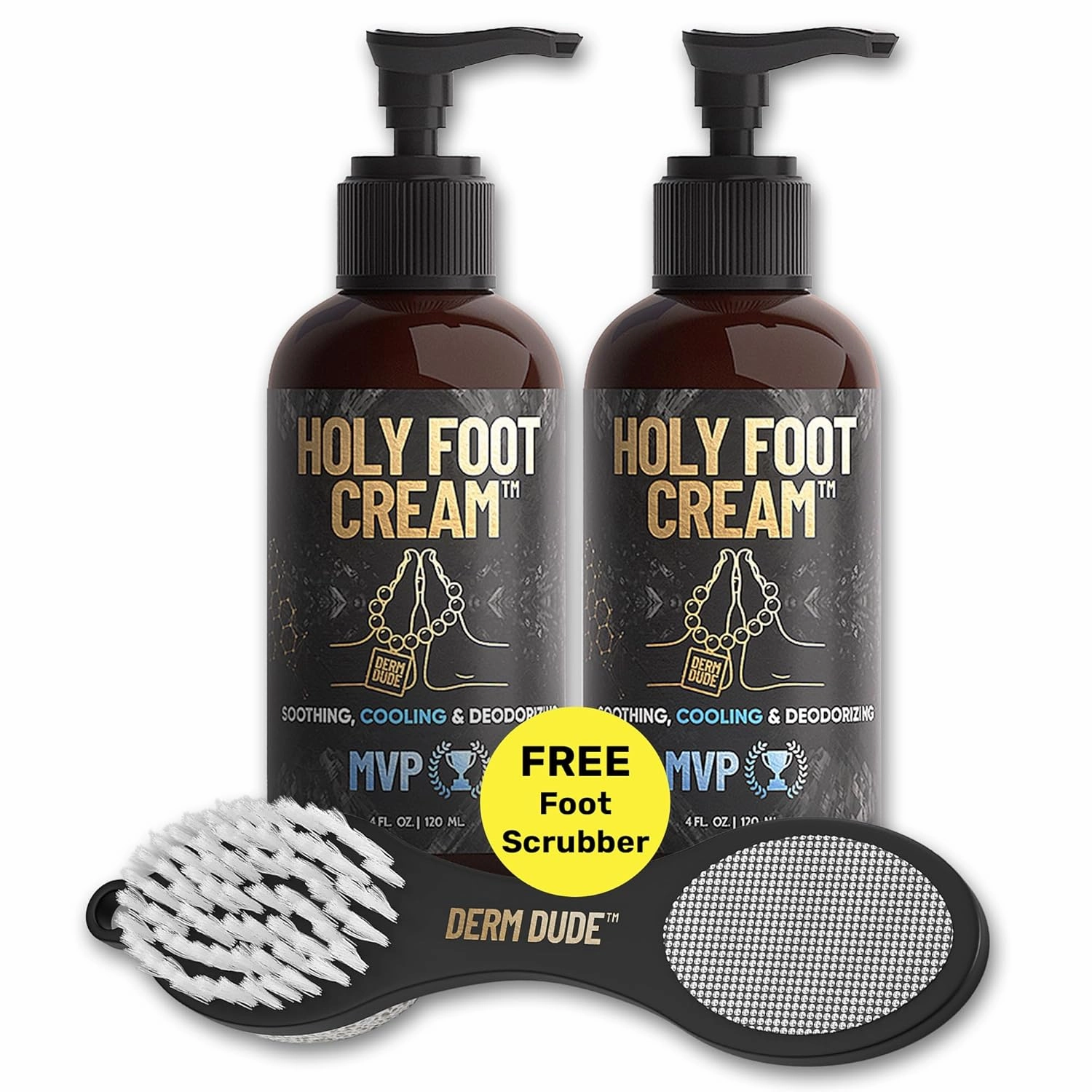 Derm Dude Holy Foot Repair Set | 2x Foot Creams plus 4-in-1 Foot Scrubber Repair Tool | W/All-Natural DeoPlex for Odor Control - MPV