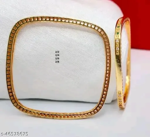 Designer Golden Metal Base Metal with Simple and Plain Antique Casual Wear Glossy Finished Bangle Set For Women and Girls Pack of 2 (2.8)
