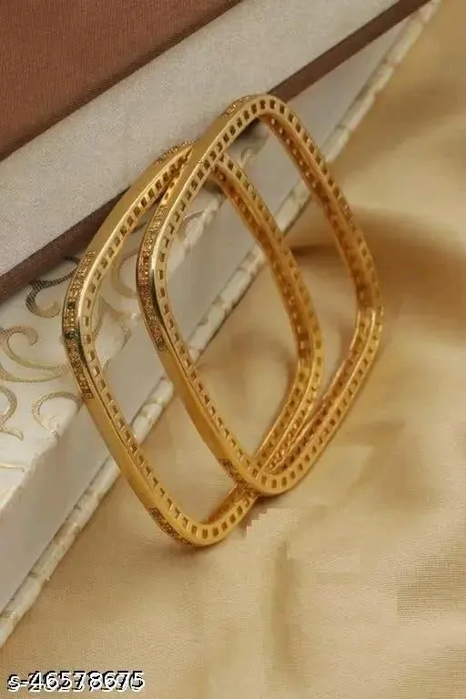 Designer Golden Metal Base Metal with Simple and Plain Antique Casual Wear Glossy Finished Bangle Set For Women and Girls Pack of 2 (2.8)