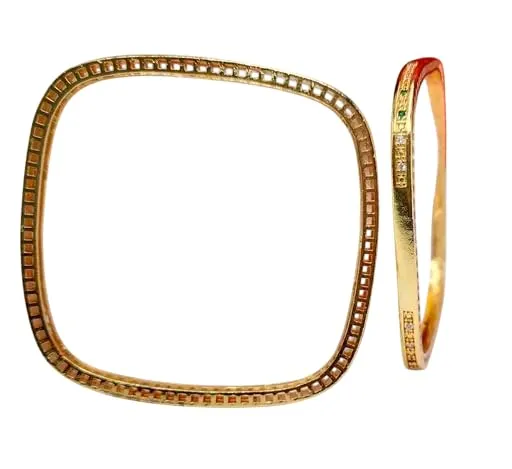 Designer Golden Metal Base Metal with Simple and Plain Antique Casual Wear Glossy Finished Bangle Set For Women and Girls Pack of 2 (2.8)