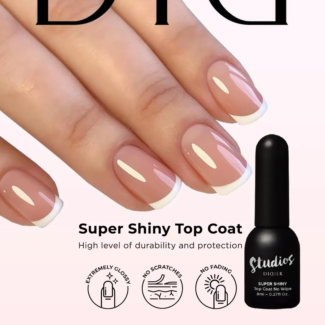 DIDIER LAB - Premium Fiber Base Coat Nail Polish - Milky Pink Gel Nail Polish Kit - Super Shiny No Wipe Gel Top Coat Clear - LED UV Gel Polish Set - Gel Top and Base Coat - Soak Off Gel Polish Kit