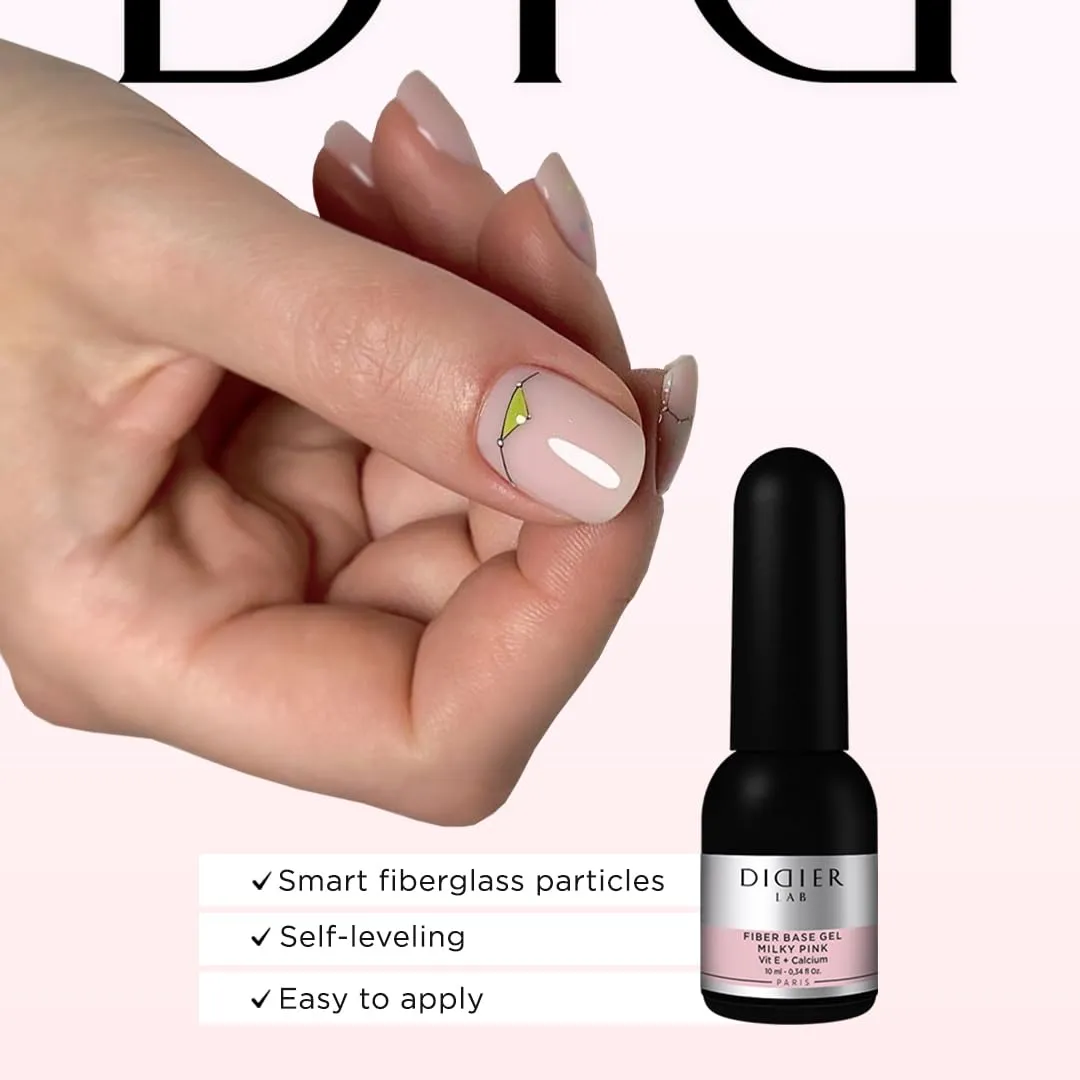 DIDIER LAB - Premium Fiber Base Coat Nail Polish - Milky Pink Gel Nail Polish Kit - Super Shiny No Wipe Gel Top Coat Clear - LED UV Gel Polish Set - Gel Top and Base Coat - Soak Off Gel Polish Kit