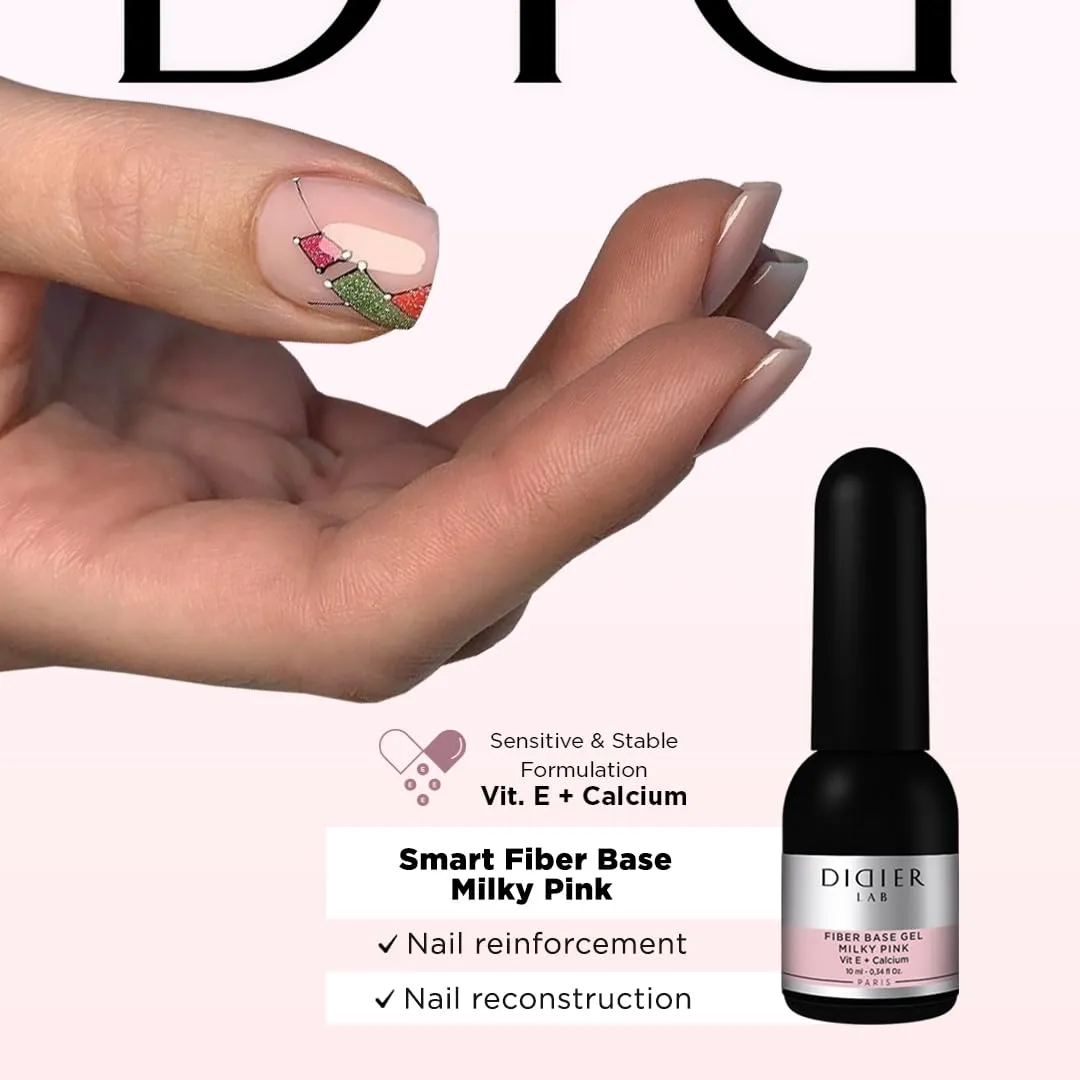 DIDIER LAB - Premium Fiber Base Coat Nail Polish - Milky Pink Gel Nail Polish Kit - Super Shiny No Wipe Gel Top Coat Clear - LED UV Gel Polish Set - Gel Top and Base Coat - Soak Off Gel Polish Kit
