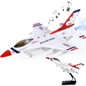 Diecast Metal Alloy Fighter Jet Military Airplane Toy with Mist Spray, Lights & Sounds, Pull Back Function Army Air Force Aircraft for Kids, Toddlers Ages 3 , Gift for Boys Girls (White)