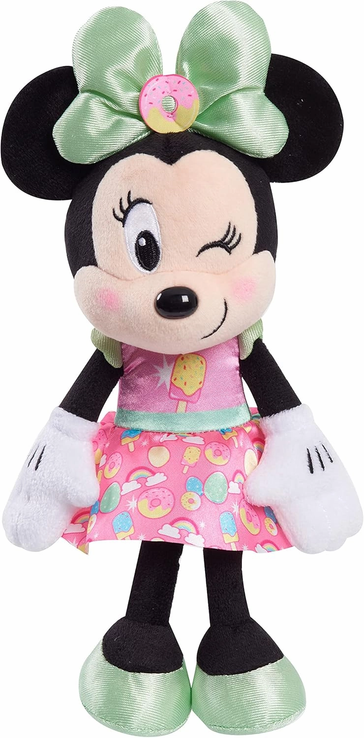 Disney Junior Minnie Mouse 8-Inch Beanbag Plush, Minnie Mouse in Pink Sweet Treats Dress, Stuffed Animal