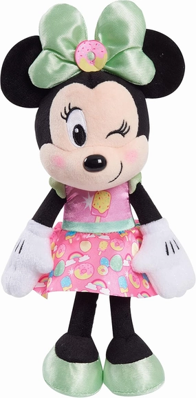Disney Junior Minnie Mouse 8-Inch Beanbag Plush, Minnie Mouse in Pink Sweet Treats Dress, Stuffed Animal