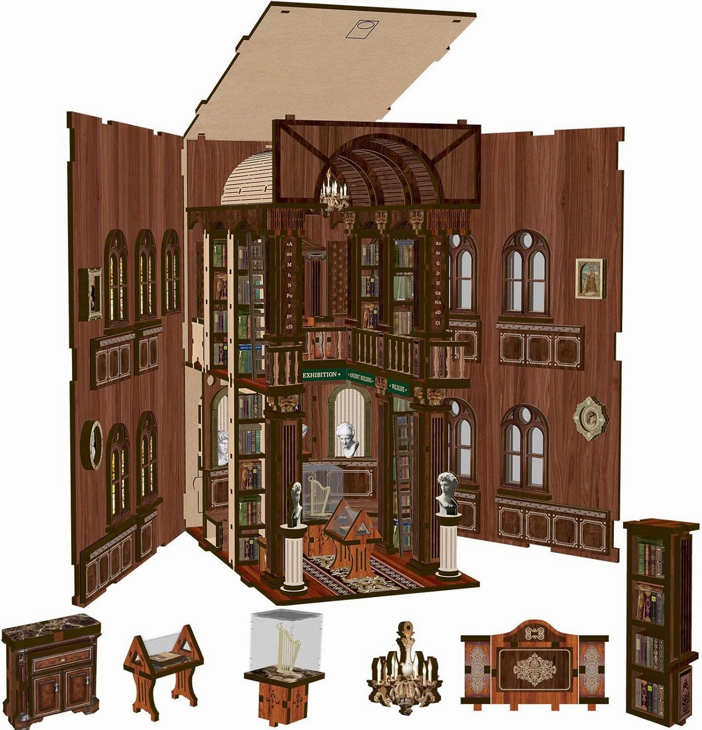 DIY Book Nook Kit, 3D Wooden Puzzle DIY Miniature Mini House Booknook Kit Bookend Bookshelf Insert Decor with LED Light for Adults Magic Book Bookshelf Decor Wood Crafts Gifts
