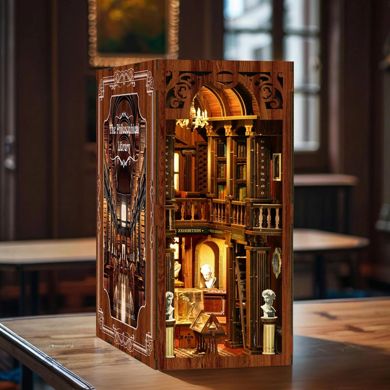 DIY Book Nook Kit, 3D Wooden Puzzle DIY Miniature Mini House Booknook Kit Bookend Bookshelf Insert Decor with LED Light for Adults Magic Book Bookshelf Decor Wood Crafts Gifts